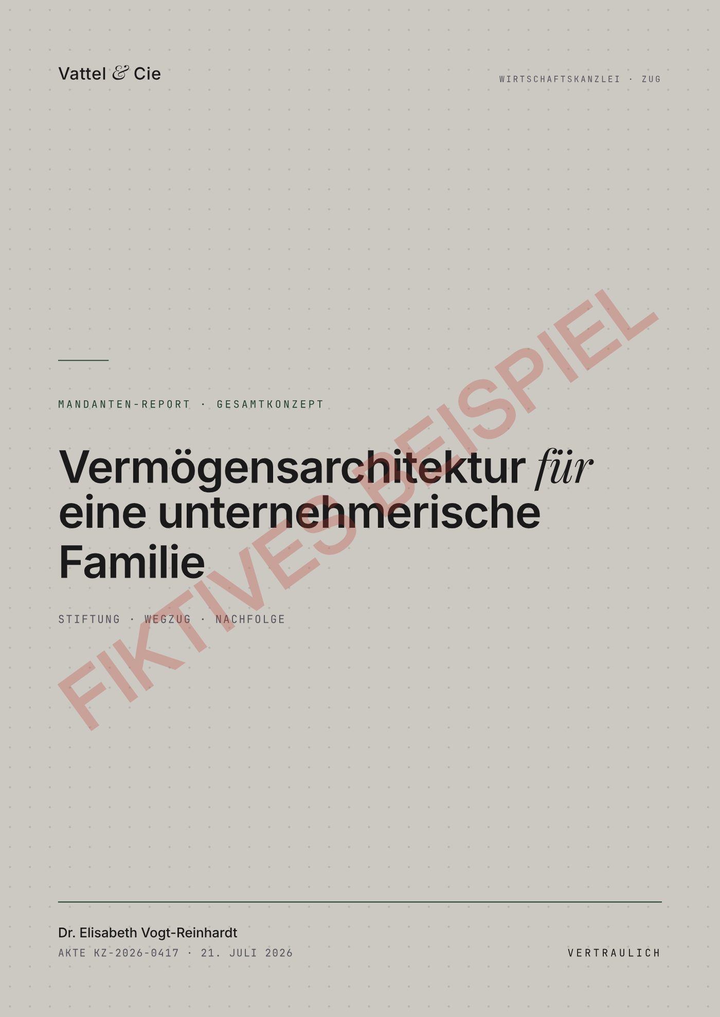 Musterbericht, fiktives Beispiel: Deckblatt